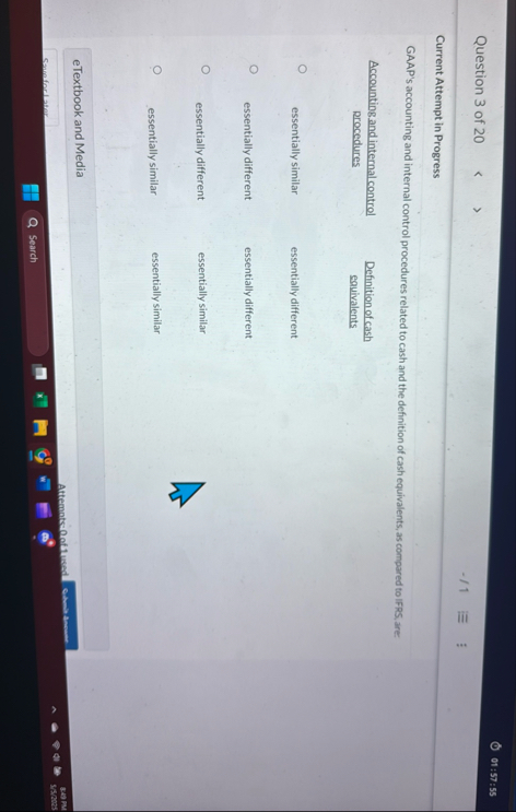 0 1 : 5 7 : 5 5 Question 3 of 2 0 Current Attempt