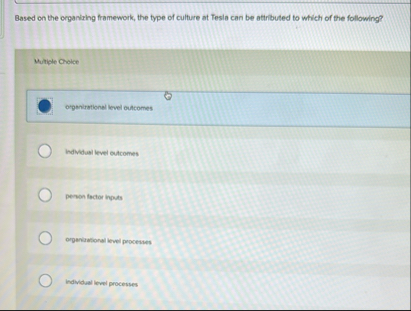 Based on the organiring framework, the type of