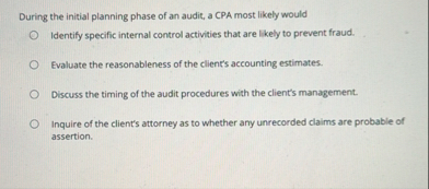 During the initial planning phase of an audit, a