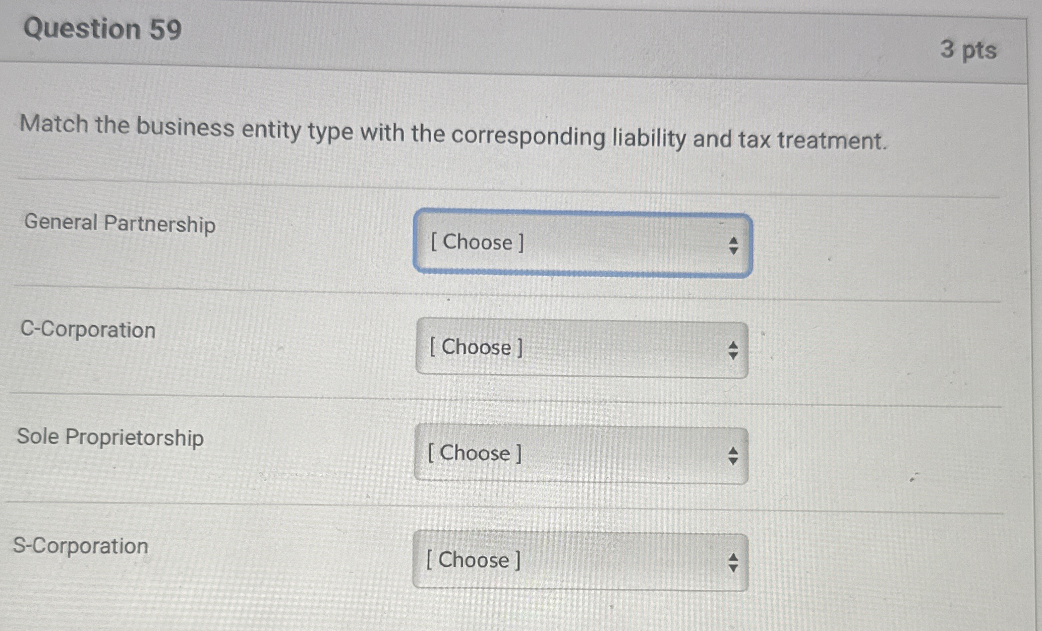 Question 5 9 3 pts Match the business entity type