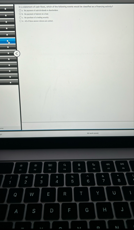 In a statement of cash flows, which of the