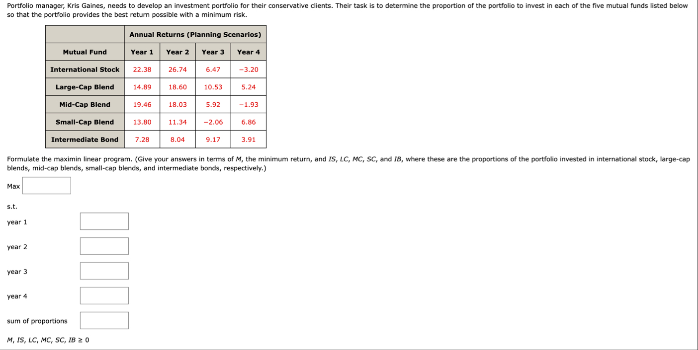so that the portfolio provides the best return