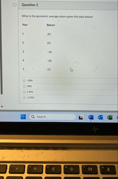 Question 2 What is the geometric average return