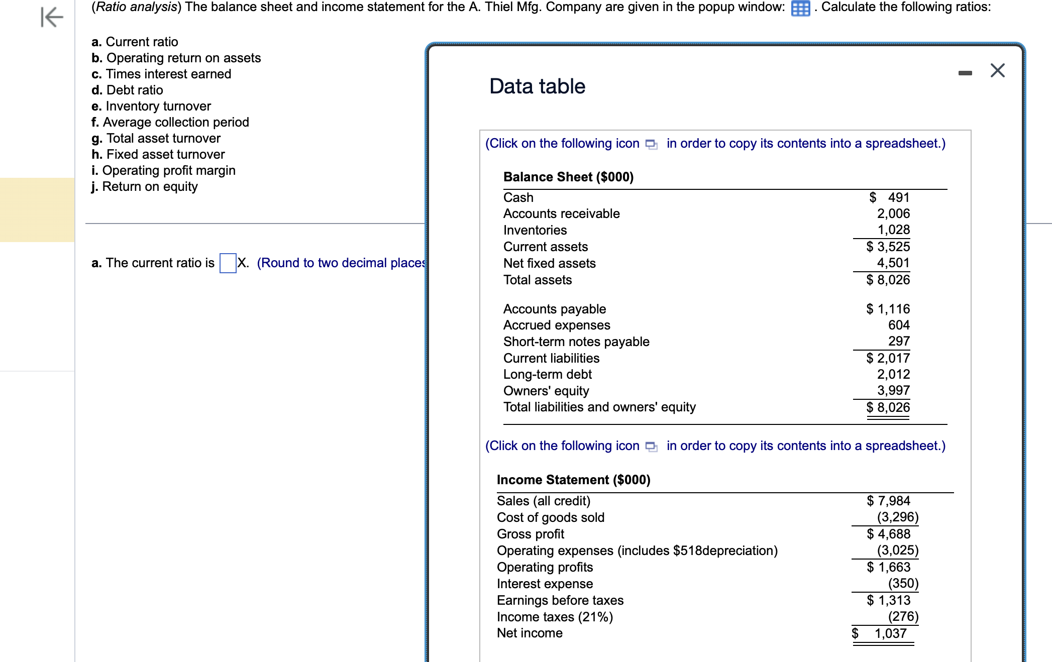( Ratio analysis ) The balance sheet and income