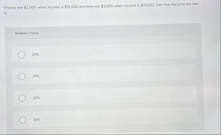 If taxes are $ 2 , 0 0 0 when income is $ 1 5 , 0