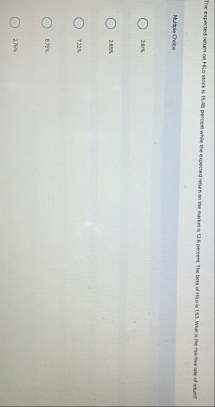 The expected return on HiLo stock is 1 5 . 4 5
