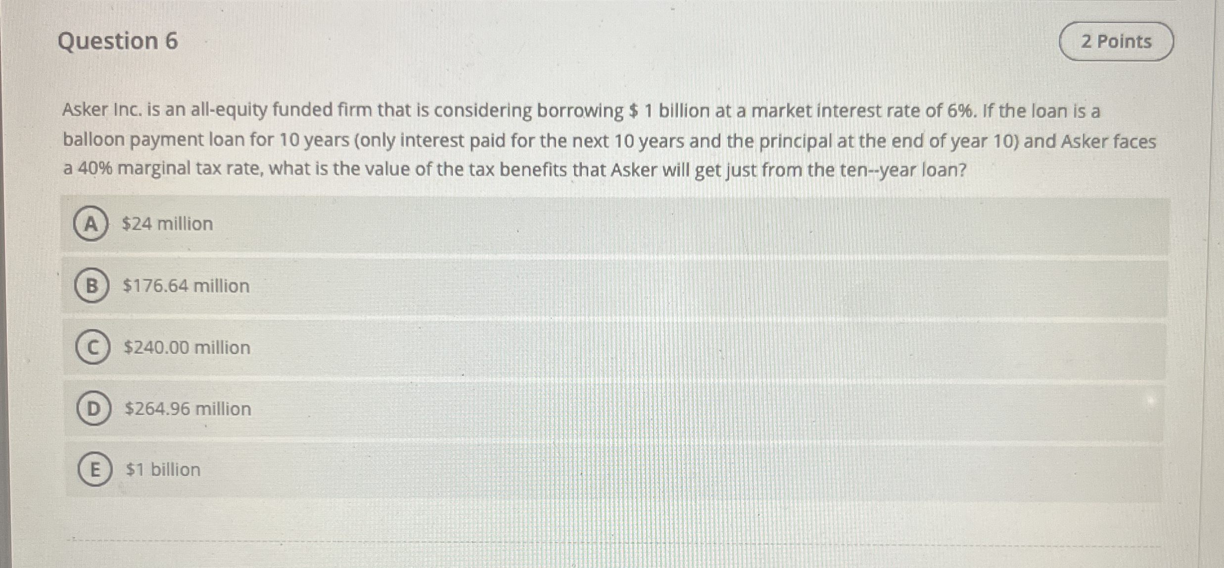 Question 6 2 Points Asker Inc. is an all - equity