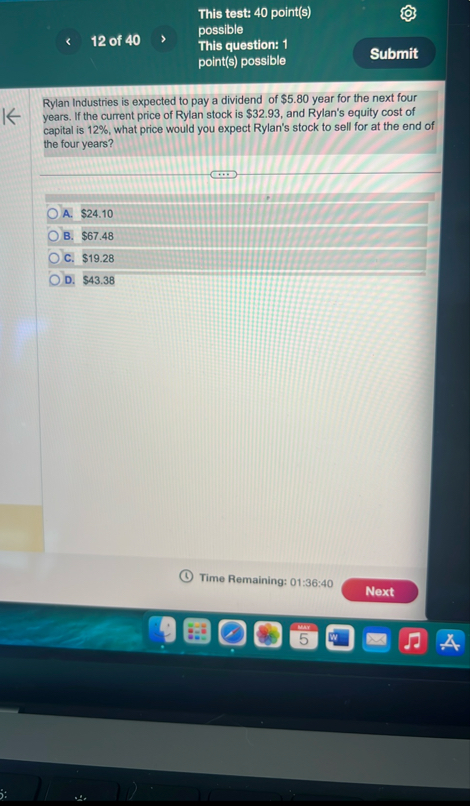 This test: 4 0 point ( s ) 1 2 of 4 0 possible