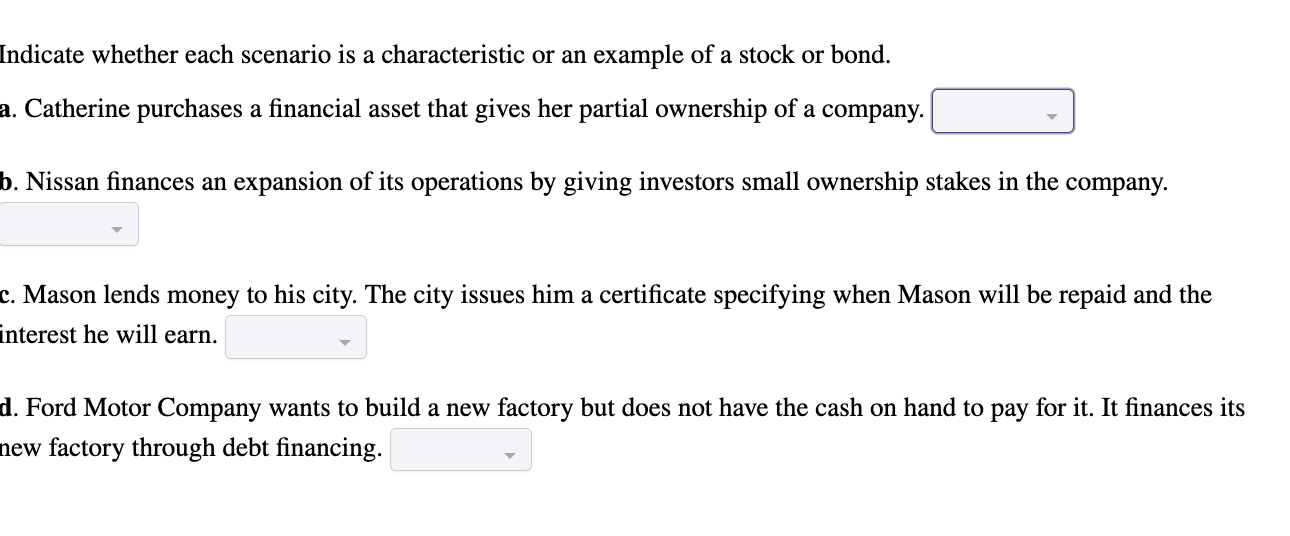 Indicate whether each scenario is a