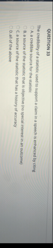 QUESTION 3 3 The credibility of a statistic used