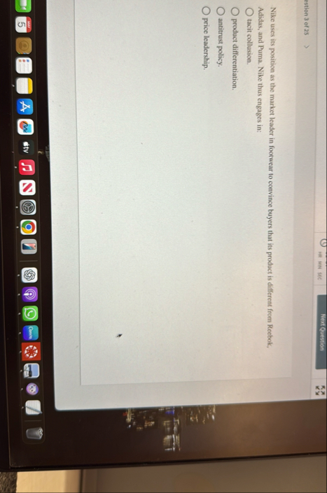 estion 3 of 2 5 Nike uses its position as the