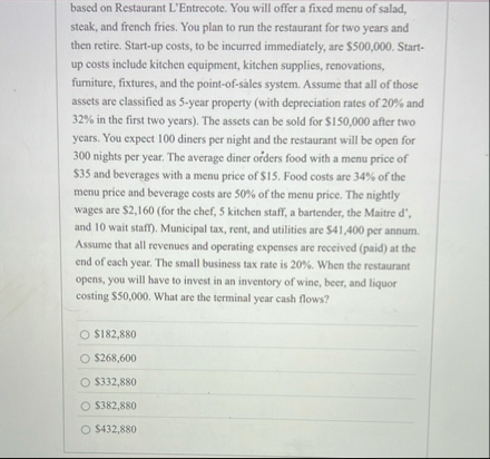 based on Restaurant L'Entrecote. You will offer a