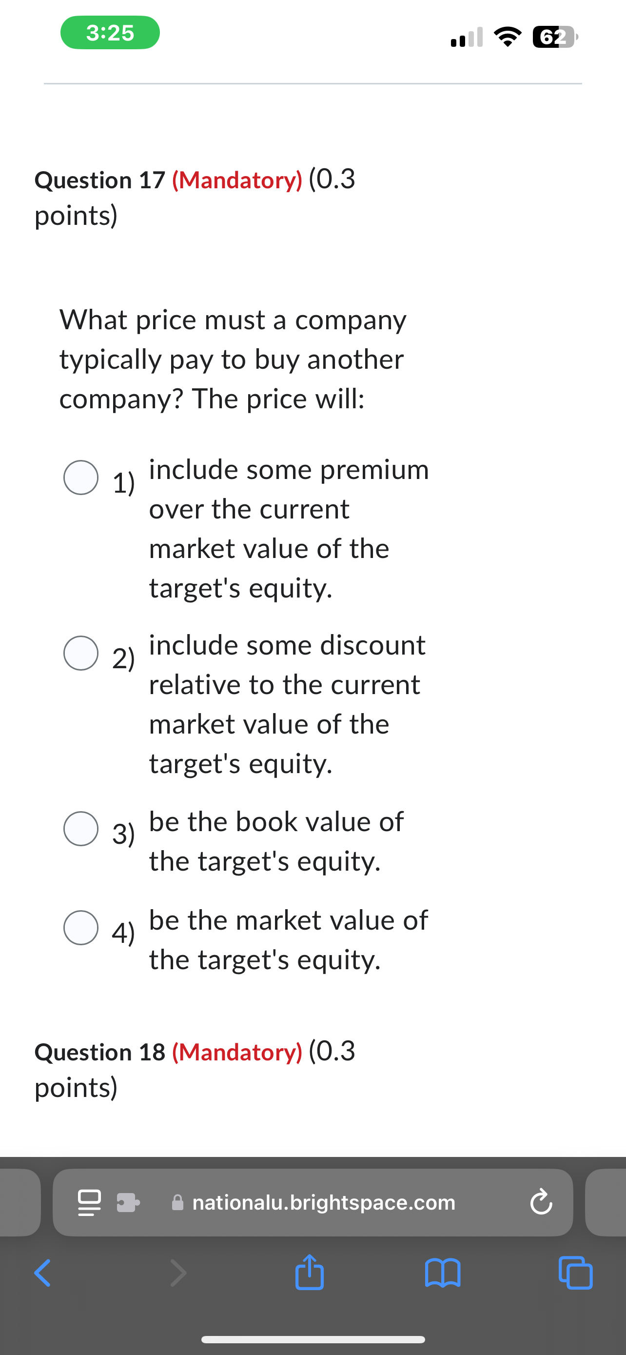 Question 1 7 ( Mandatory ) ( 0 . 3 points ) What