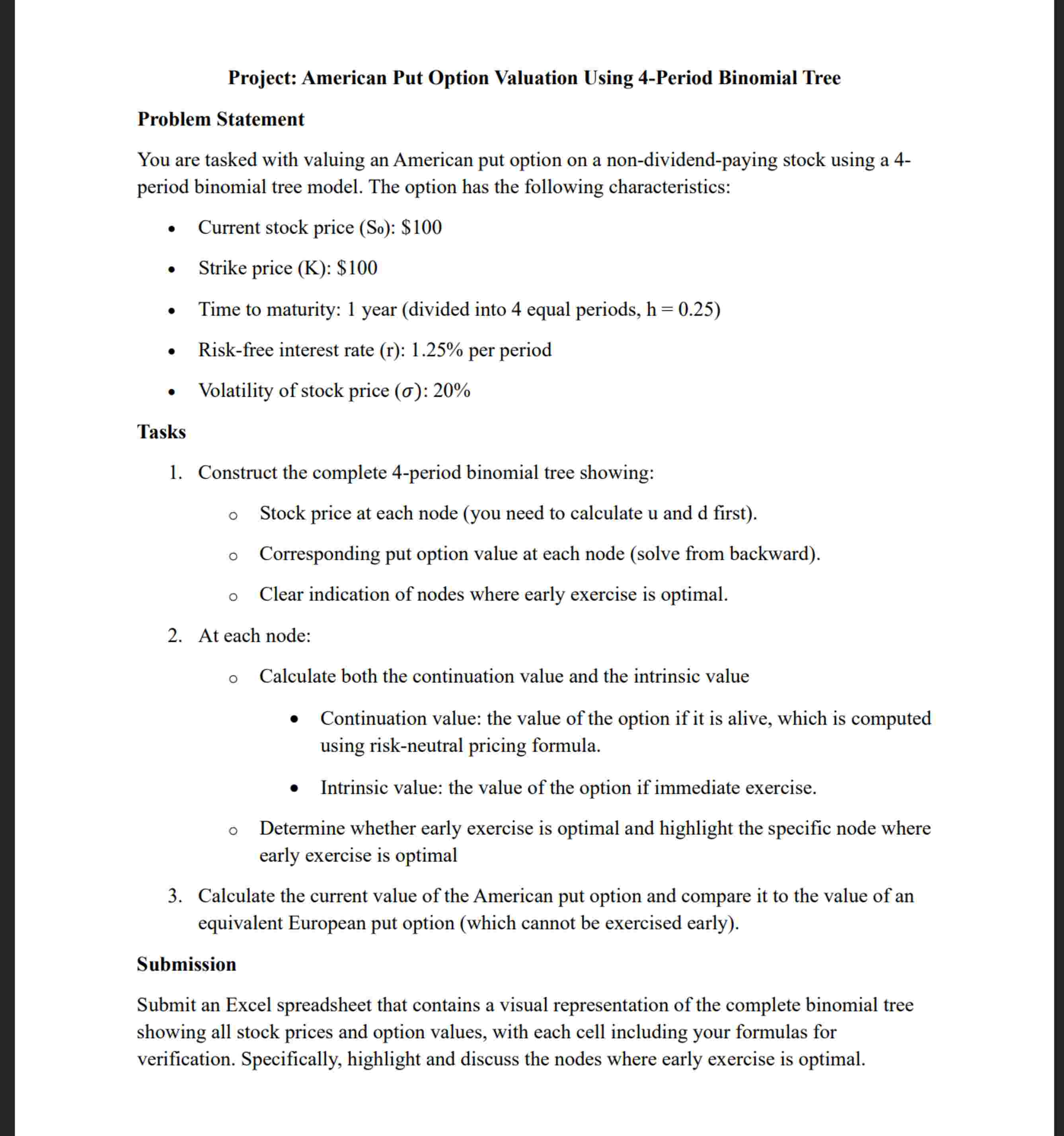 Project: American Put Option Valuation Using 4 -