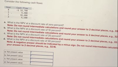 Consider the following cash flows: \ table [ [