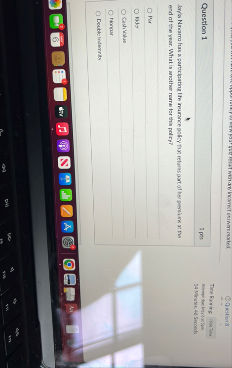 Question 1 1 pts Time Running: Hide Time Attempt