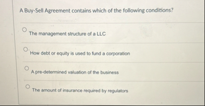 A Buy - Sell Agreement contains which of the