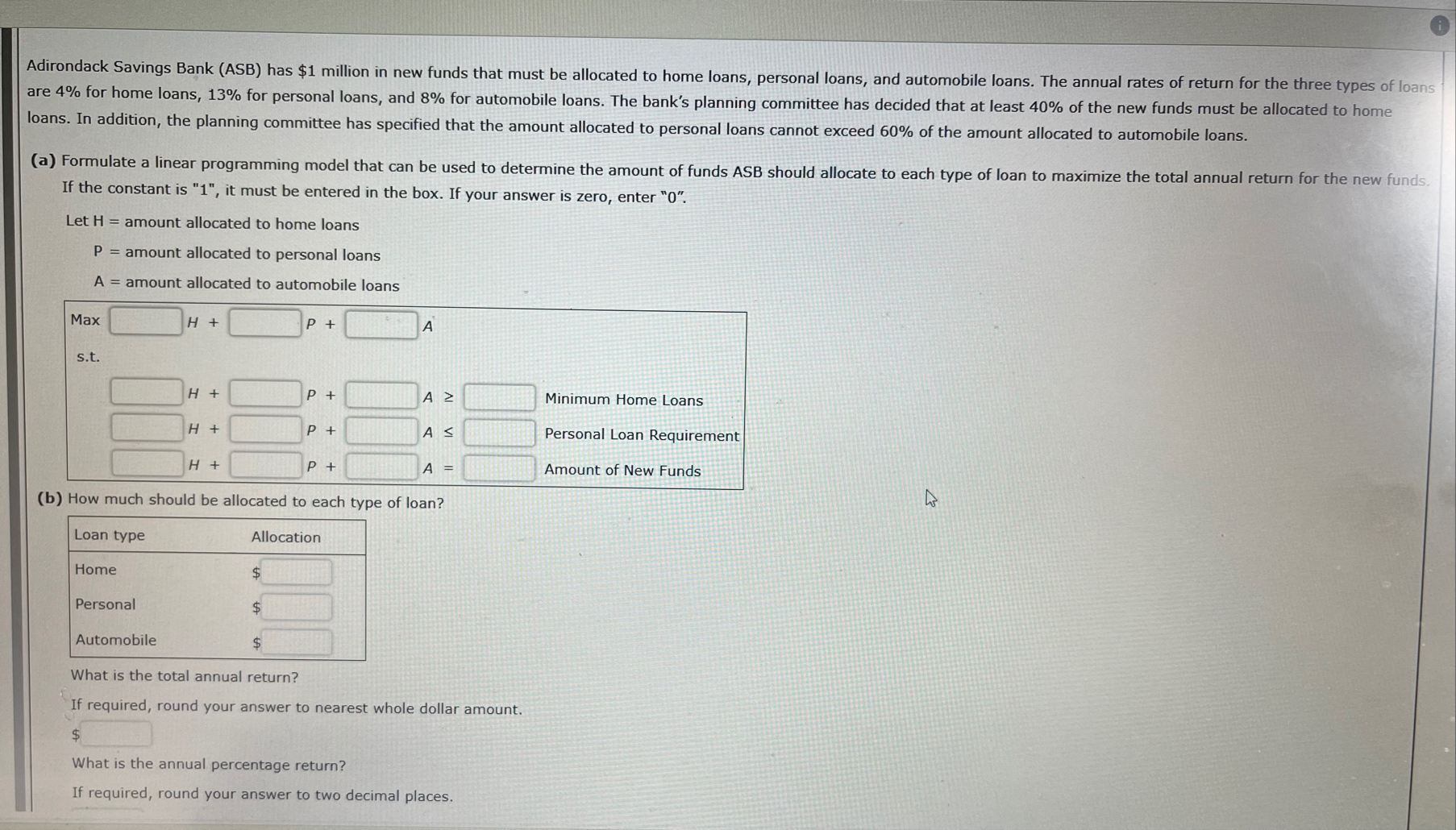 ( b ) How much should be allocated to each type