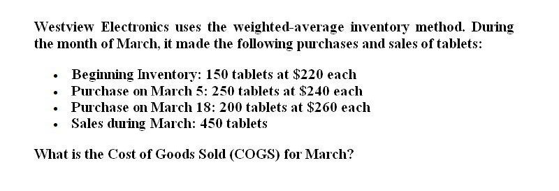 General accounting Westview Electronics uses the