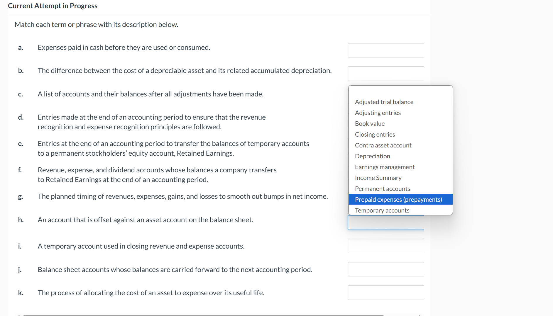 Current Attempt in Progress Match each term or