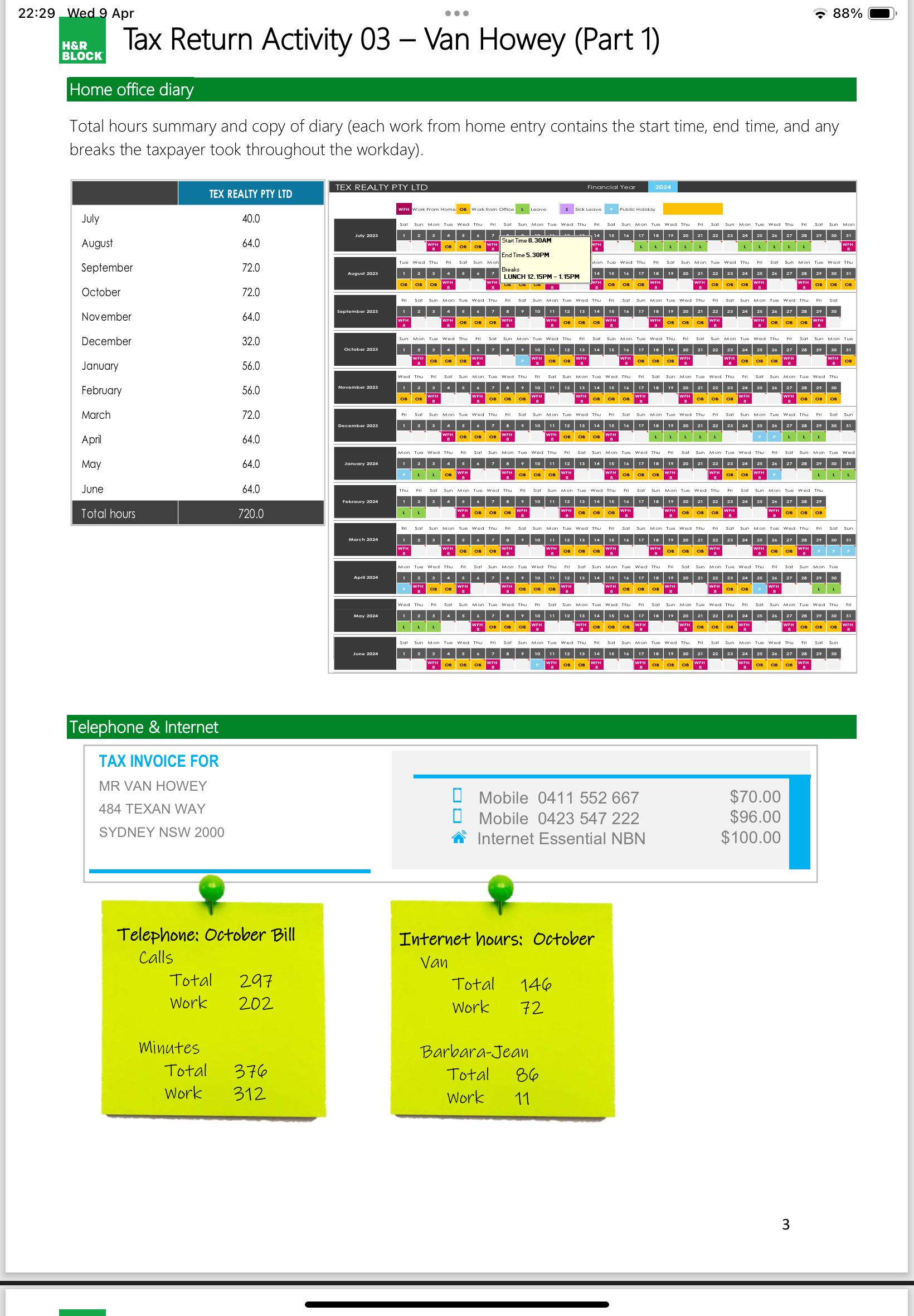 our task ? Complete a tax return for Van Howey