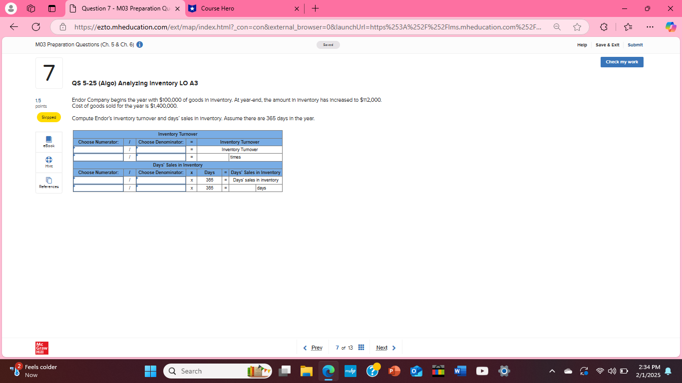 Question 7 - M03 Preparation Qu X * Course Hero X
