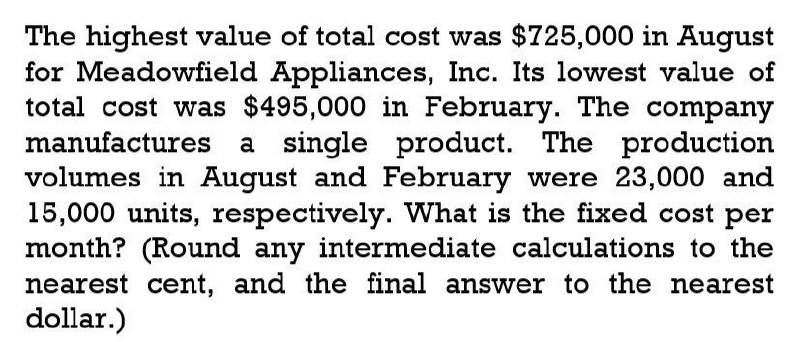 What is the fixed cost per month? The highest
