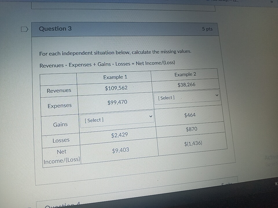 D Question 3 5 pts For each independent situation