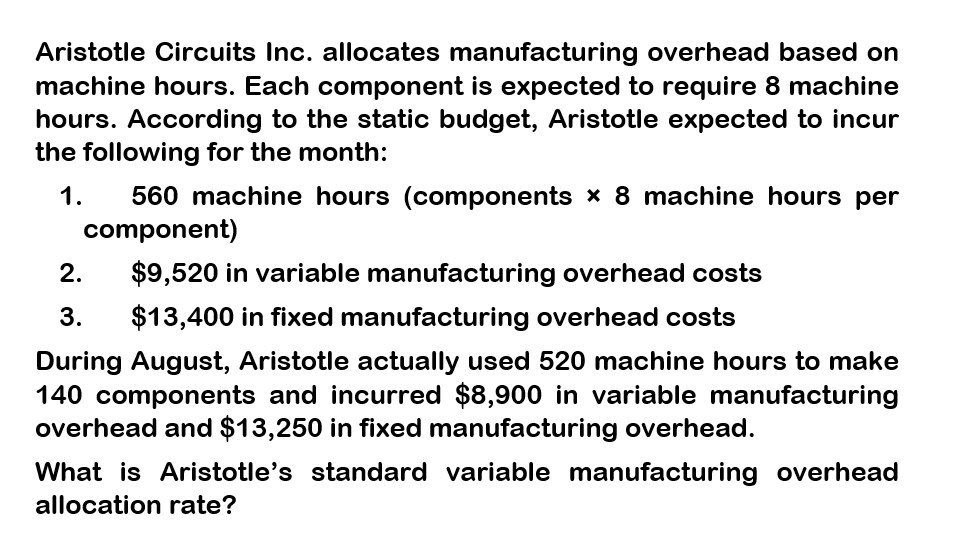 What is Aristotle standard variable manufacturing