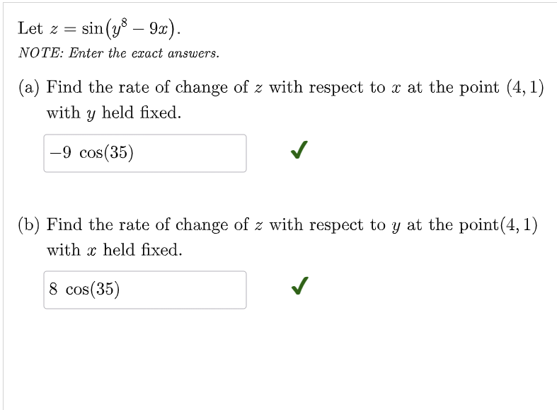 answer this Let z = sin (y - 9x). NOTE: Enter the