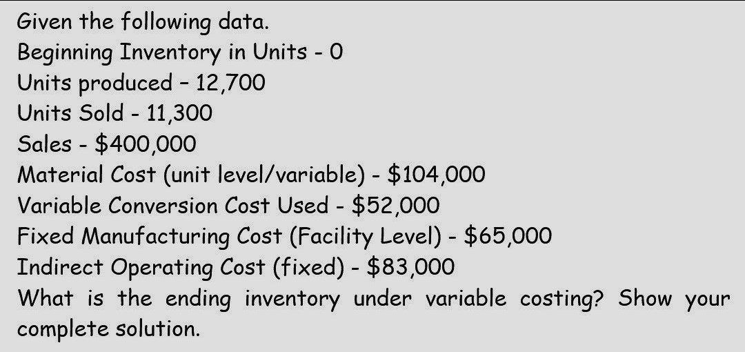 What is the ending inventory under variable cost?
