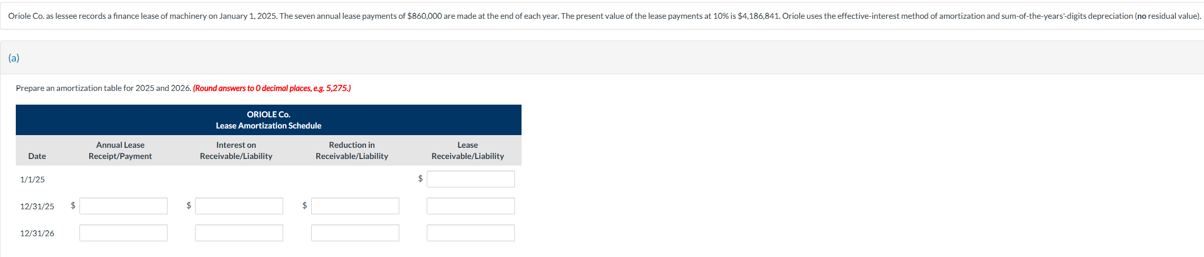 ( a ) Prepare an amortization table for 2 0 2 5