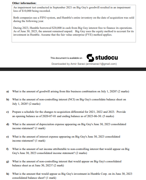 Question 1 (20 marks) Big Guy Inc. (Big Guy)