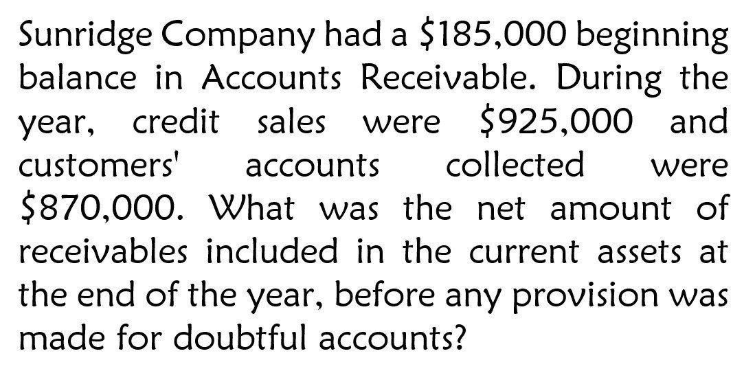 Accurate answer Sunridge Company had a $185,000