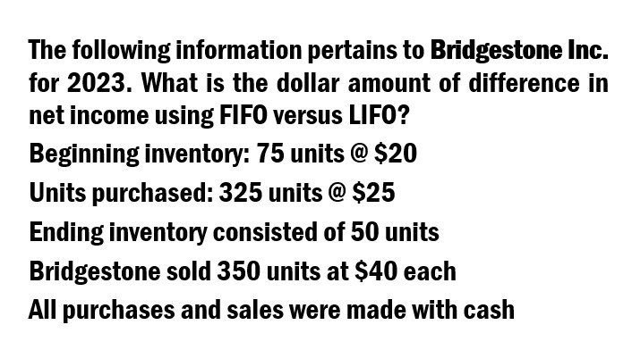 Net income using fifo versus Lifo ? The following