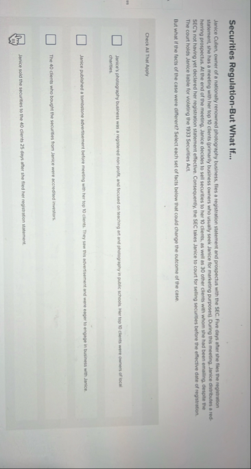 Securities Regulation - But What If . . . Janice