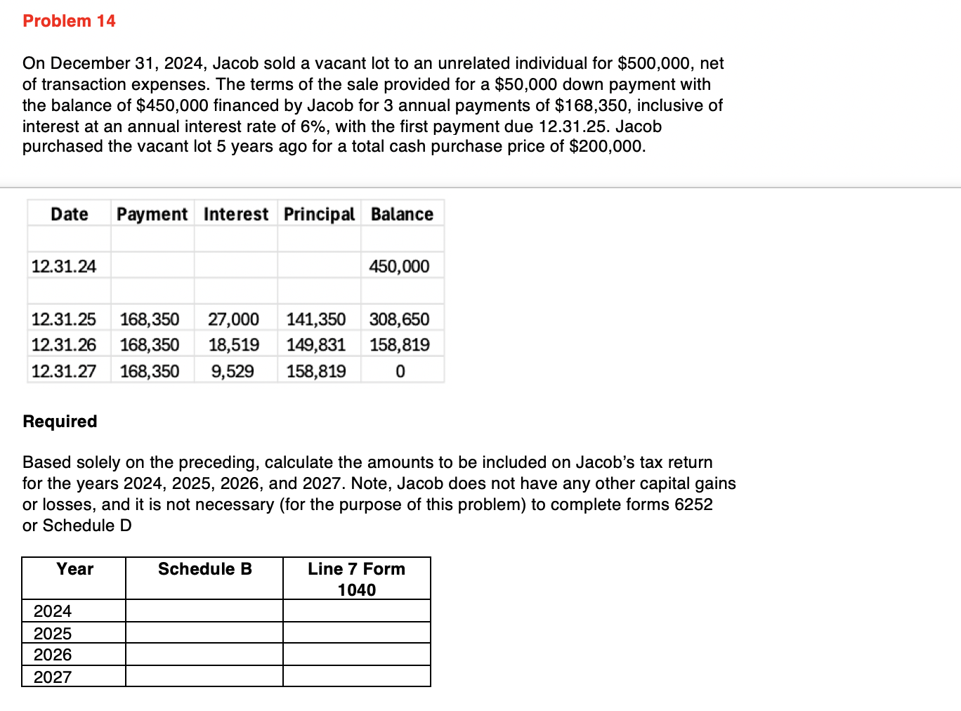 Problem 1 4 On December 3 1 , 2 0 2 4 , Jacob