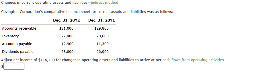 Changes in current operating assets and