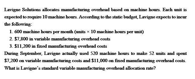 What is Lavigne's standard variable manufacturing