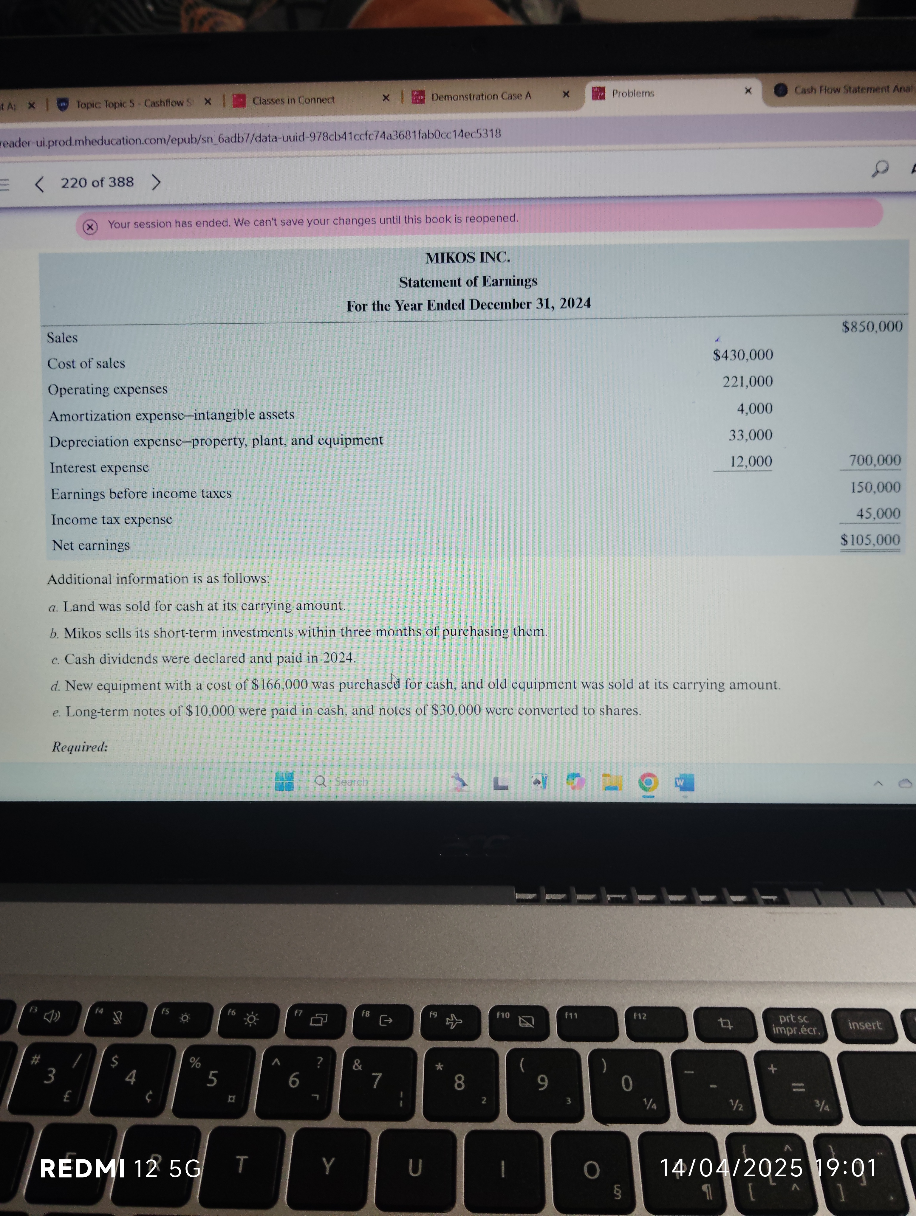 dent A: x | Topic Topic 5 - Cashflow S x |