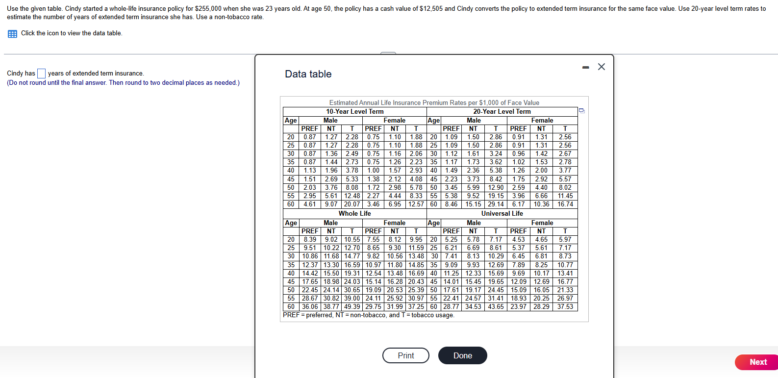 I would like the answer Use the given table.