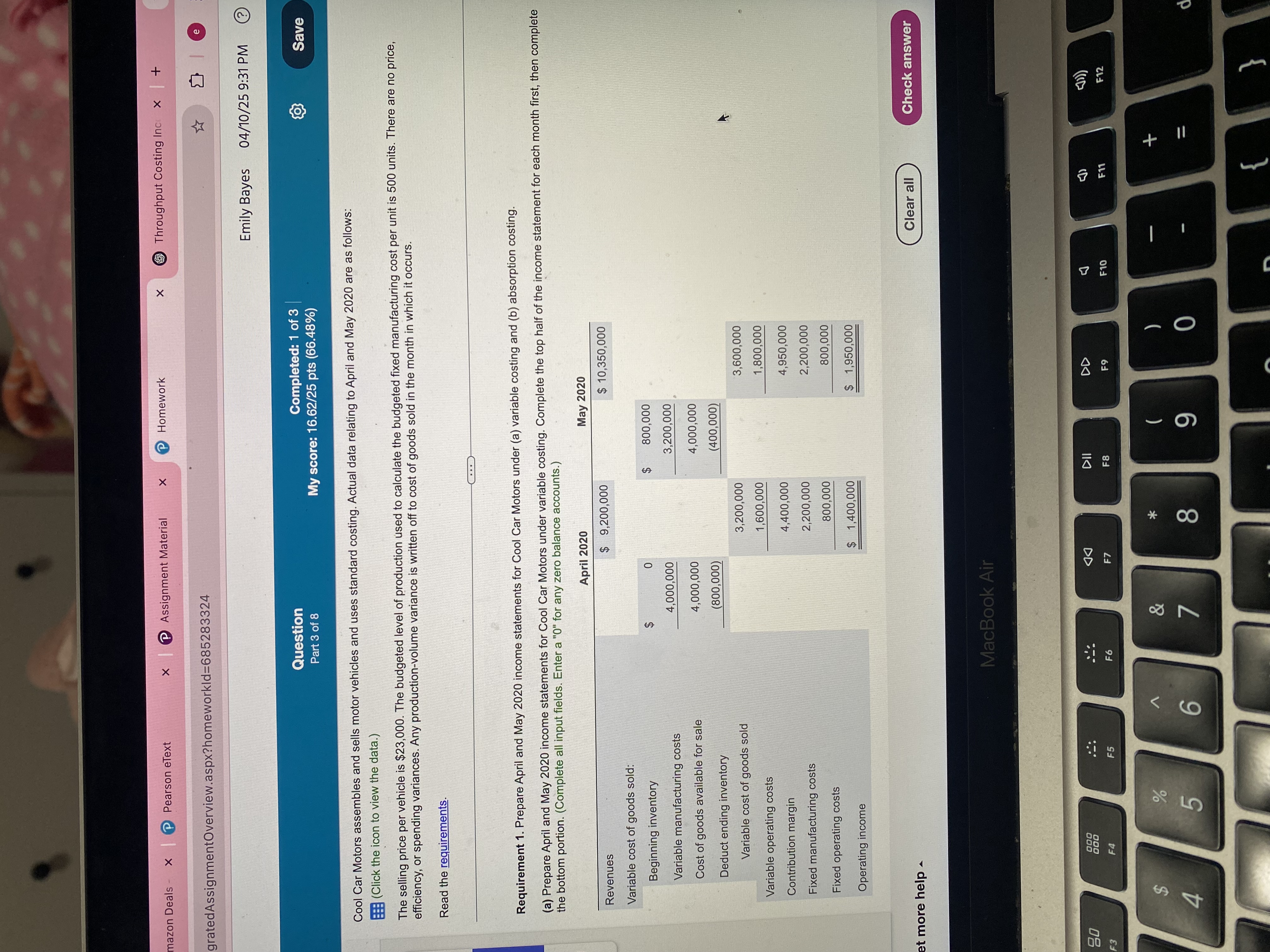 Pearson My Lab Managerial Cost Accounting.