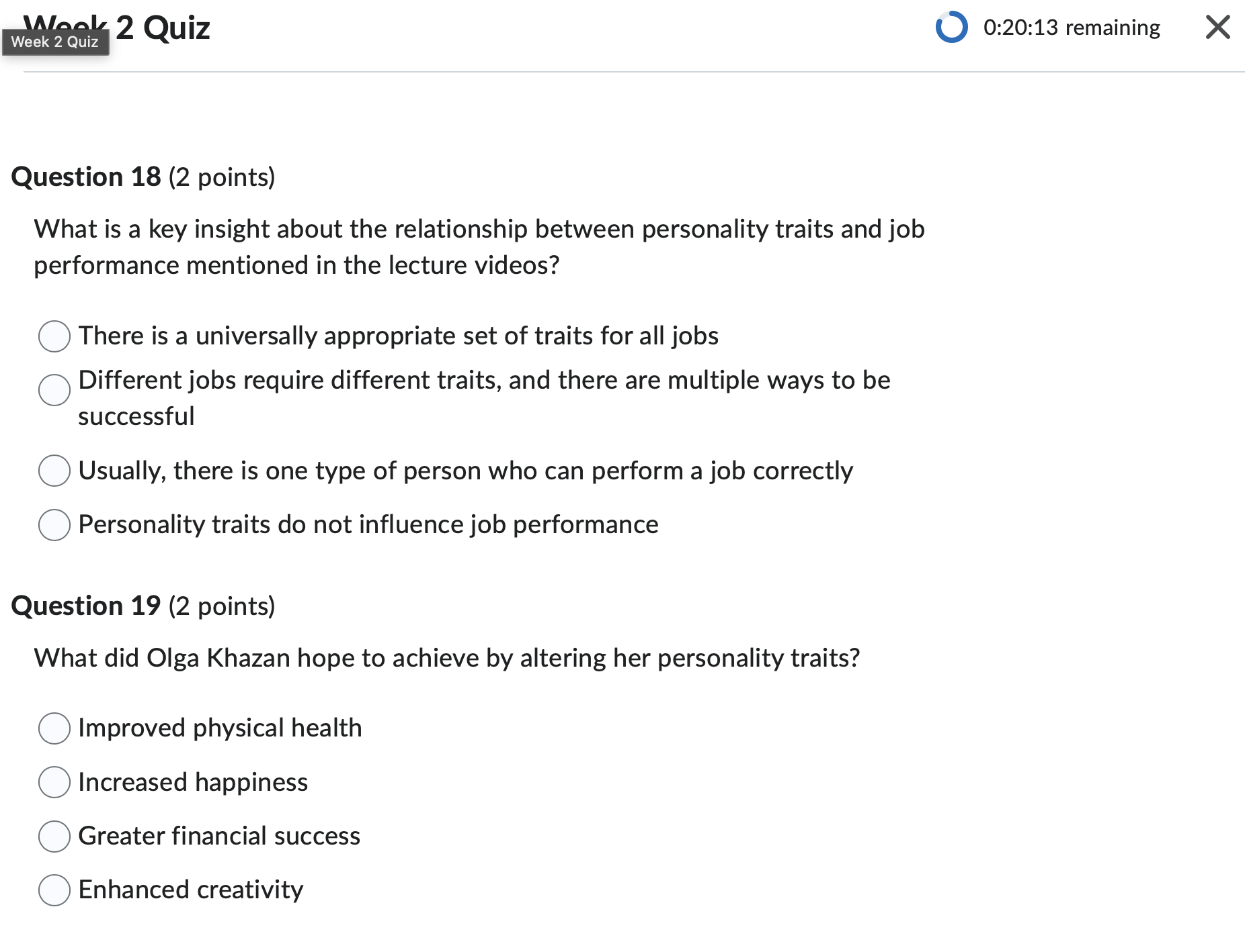 answer this eee 2 Quiz oO 0:20:13 remaining X