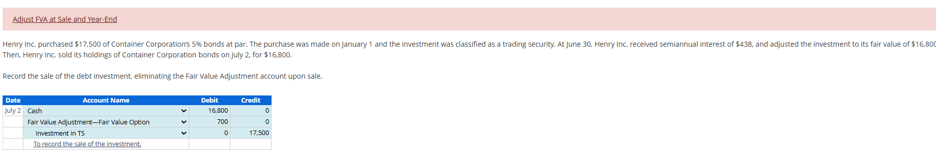 Adjust FVA at Sale and Year - End Then, Henry