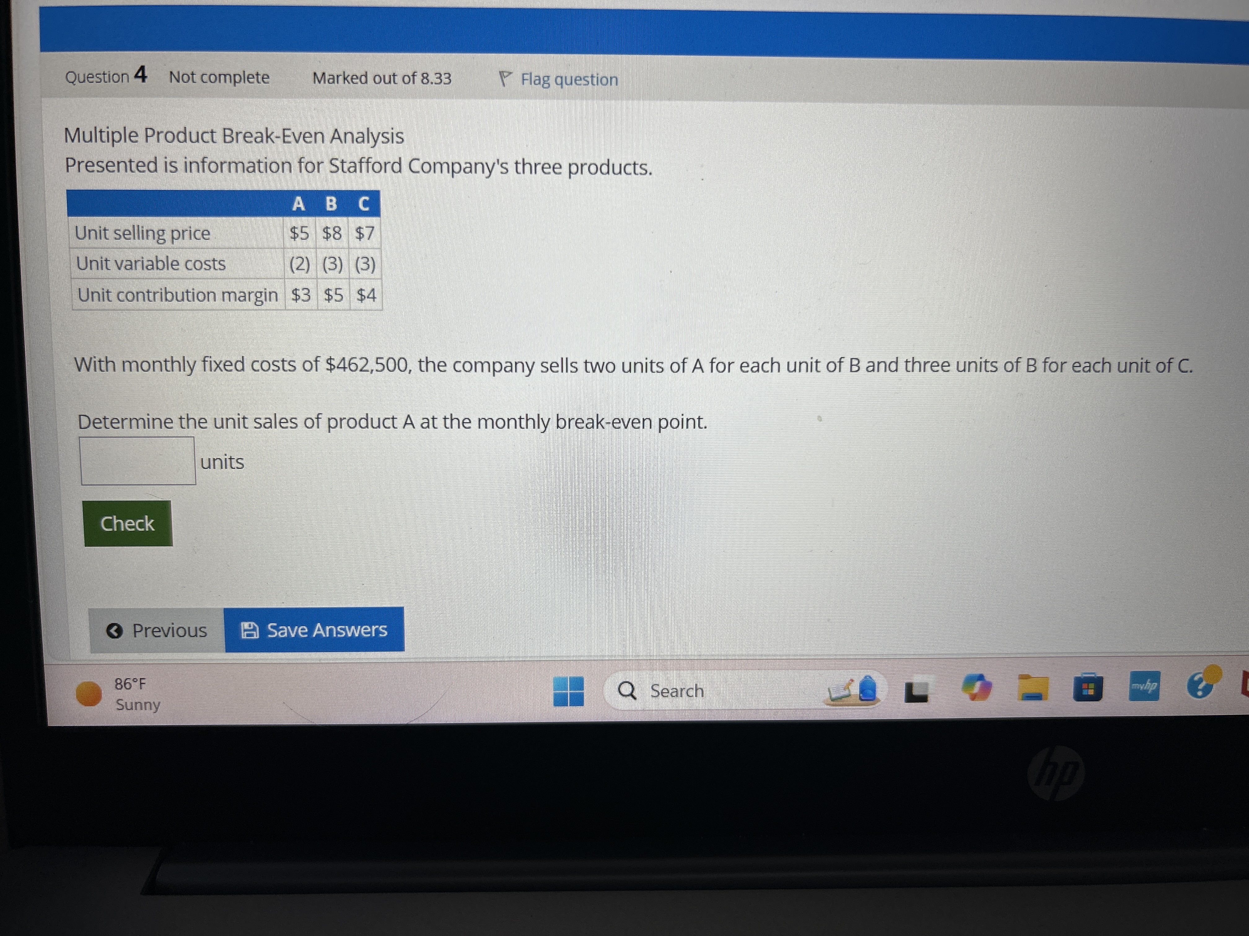How to determine unit sales of A at the monthly
