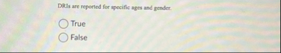 DRIs are reported for specific ages and gender.