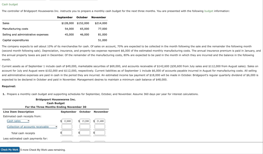Cash budget \ table [ [ ,
