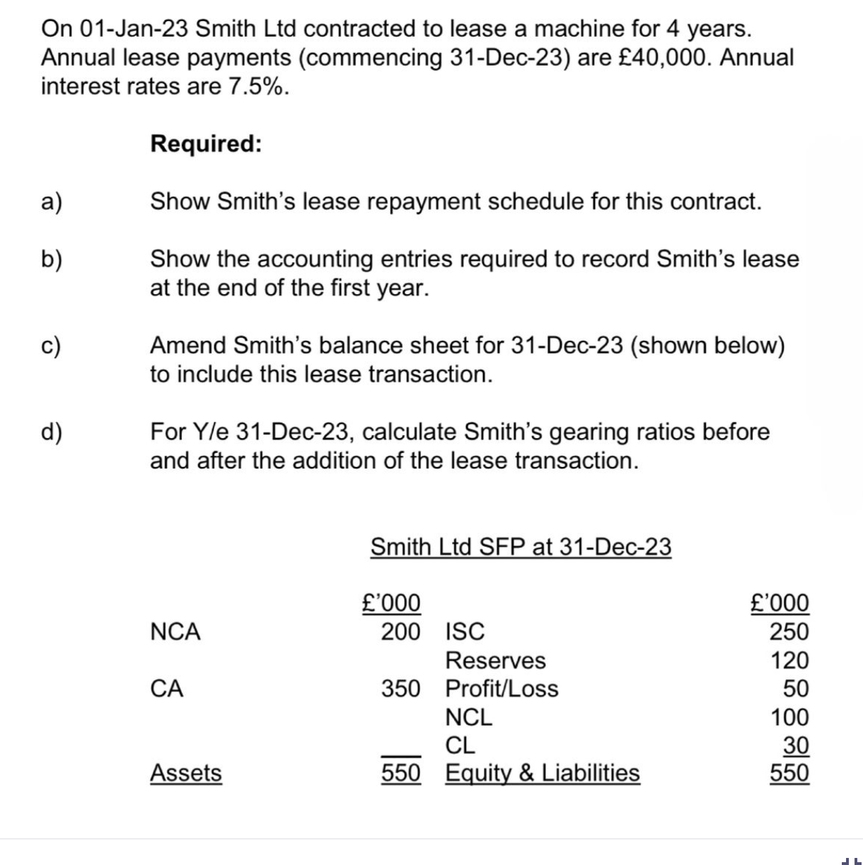 On 0 1 - Jan - 2 3 Smith Ltd contracted to lease