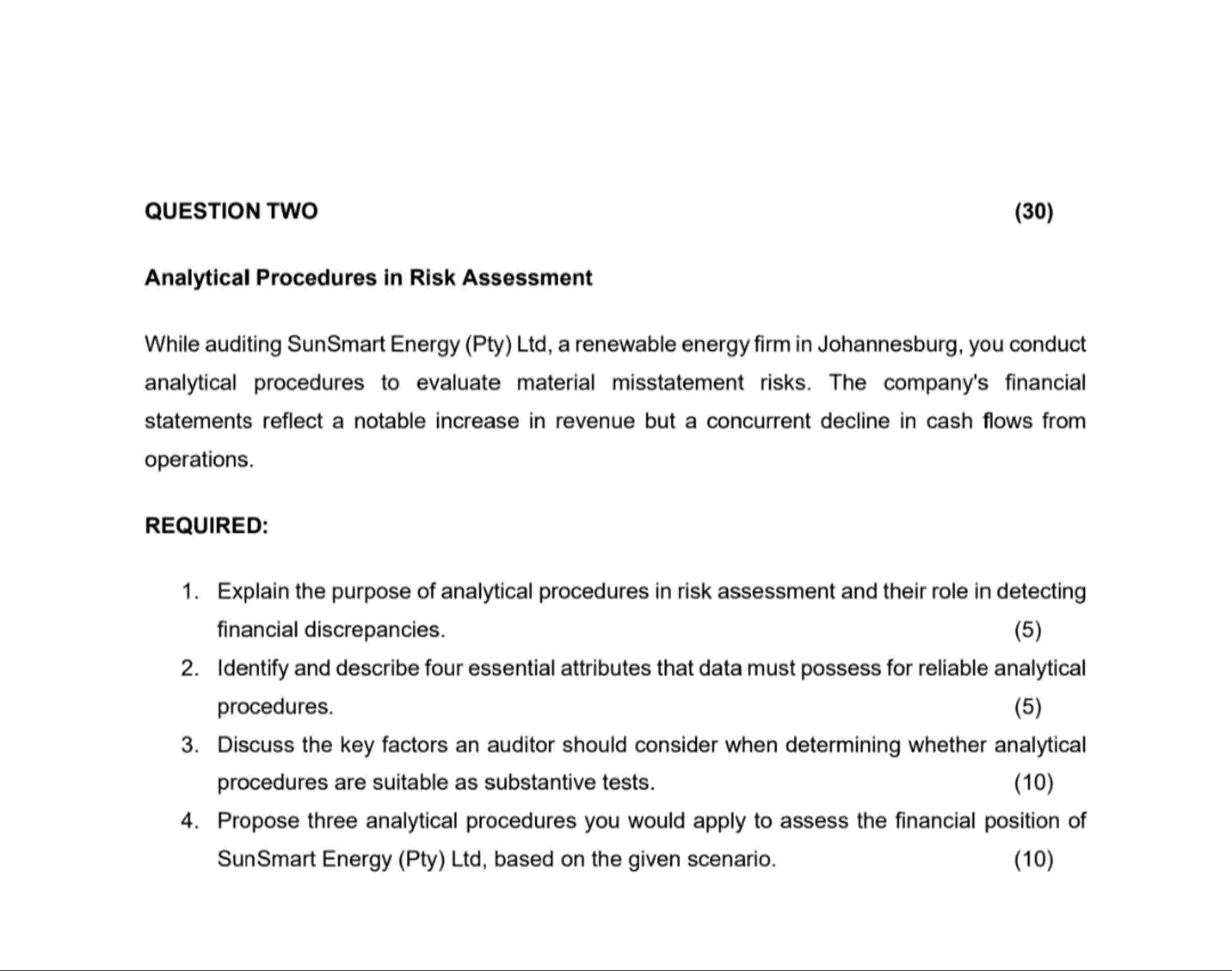 QUESTION TWO Analytical Procedures in Risk