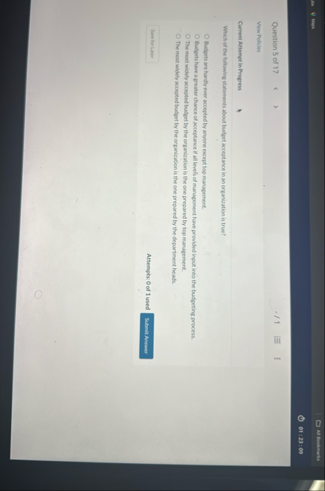 All Bootmarks Mant 0 1 : 2 3 : 0 9 Question 5 of